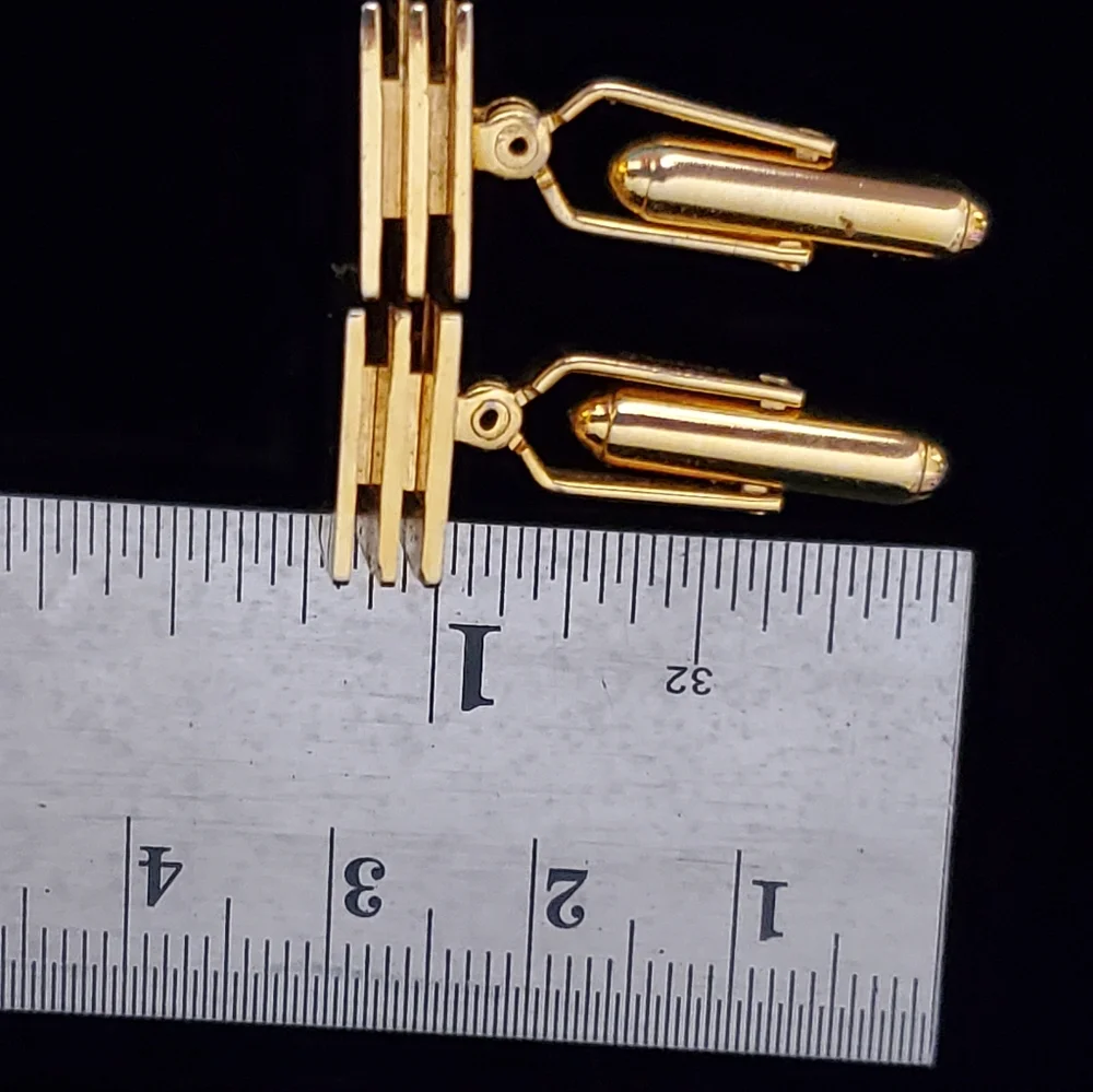 Christian Dior Polished Gold Plated Cufflinks Classic Design Triple Layered